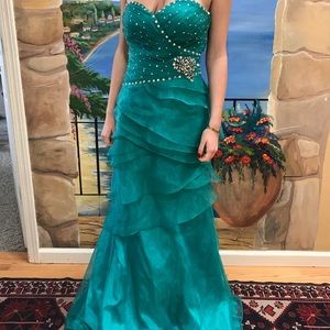 Teal beaded mermaid dress